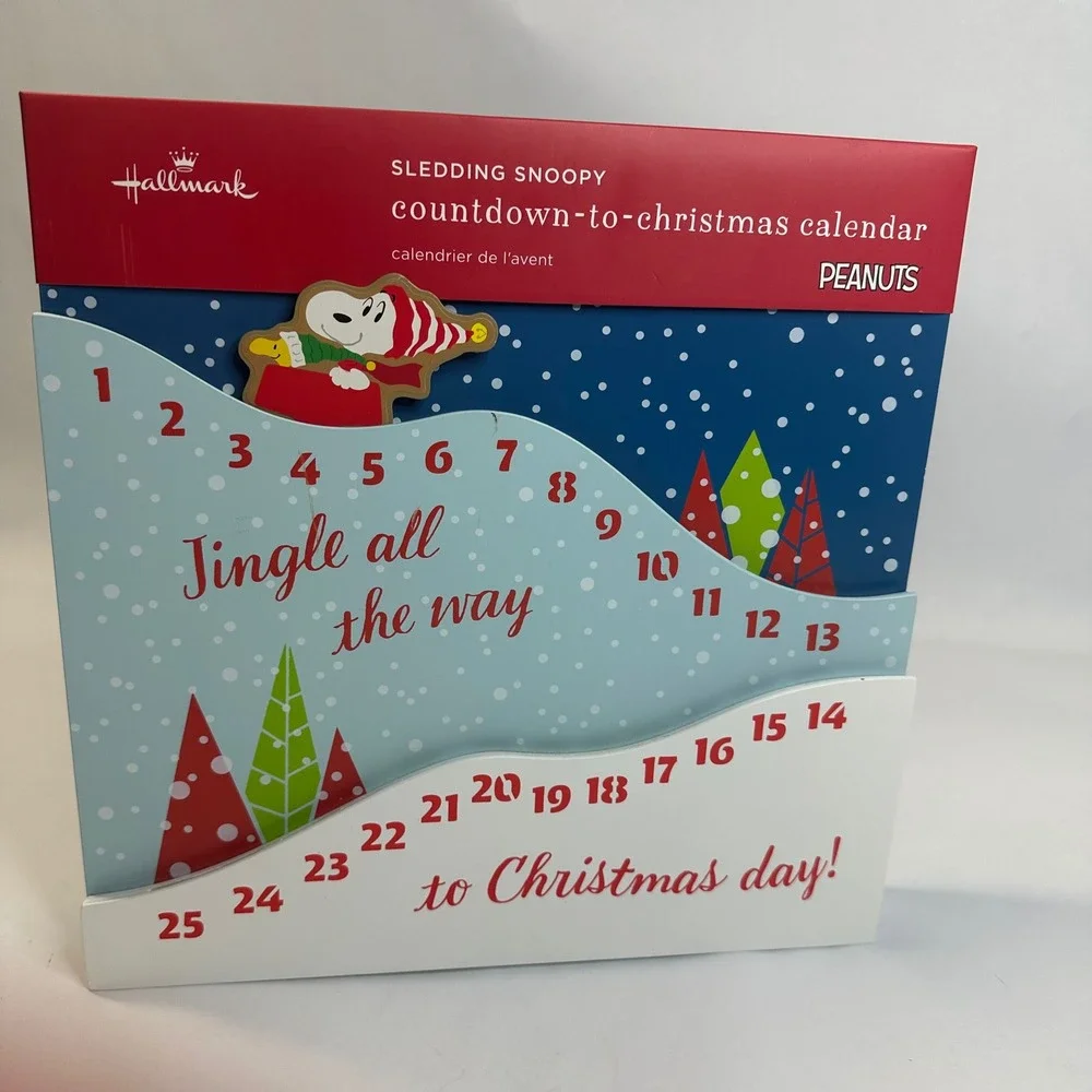 Hallmark Peanuts Sledding Snoopy Countdown to Christmas Advent Calendar Wood